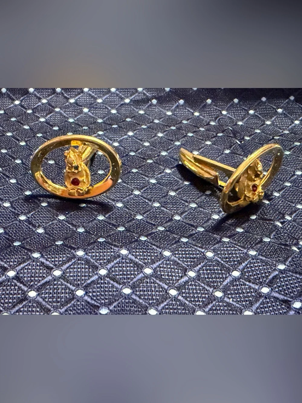 Gold Bunny Motif Oval Cufflinks - Men Accessories